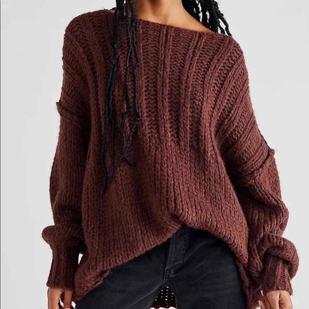 Free People Be There Brown Chunky Knit Oversized Sweater